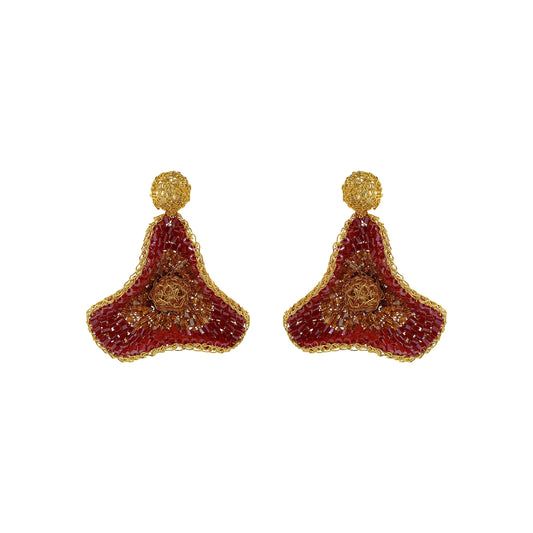 Brinco de Crochê Flor de Crochê Pequeno Caribbean Vermelho