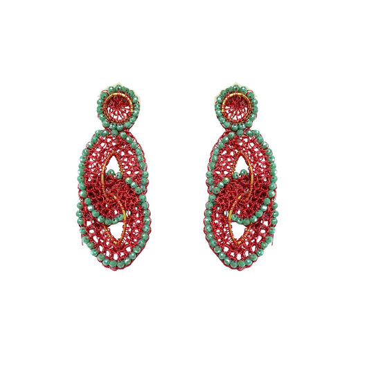 Brinco de Crochê Minerva Chronos Verde e Rosa Sale