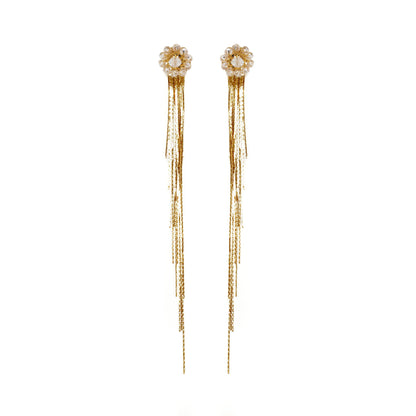 Brinco de Crochê Ponto de Luz com Franja Transparente Gold