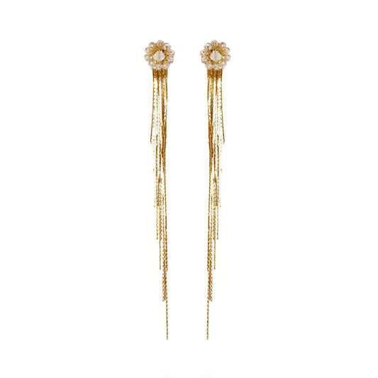 Brinco de Crochê Ponto de Luz com Franja Transparente Gold