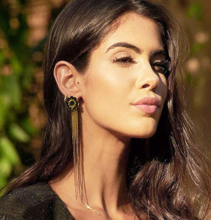 Brinco de Crochê Ponto de Luz com Franja Black