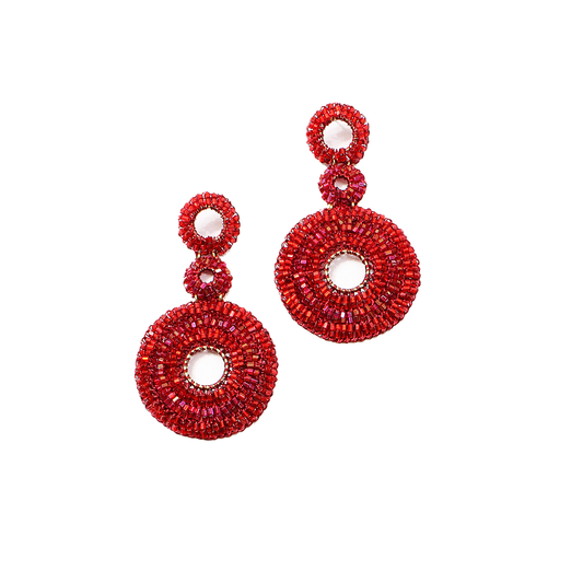 Brinco de Crochê Conjunto Mandalas Vermelha