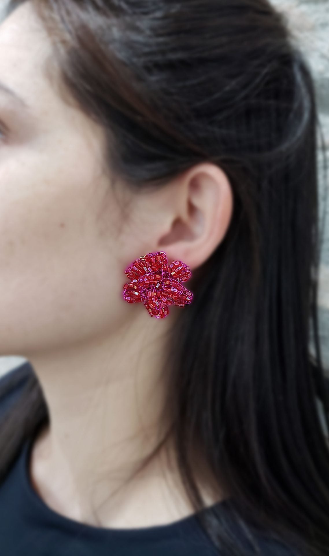 Brinco de Crochê Flor Pequena Pink