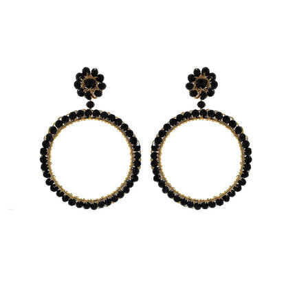 Brinco de Crochê Argola de Cristal Médio Preto
