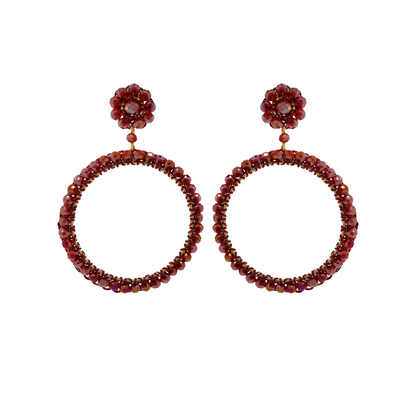 Brinco de Crochê Argola de Cristal Médio Vermelho