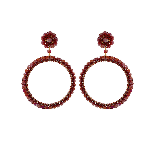 Brinco de Crochê Argola de Cristal Médio Vermelho