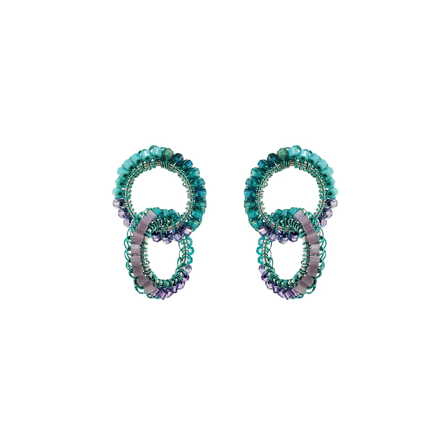 Brinco de Crochê Nova Aurora Lilás e Verde