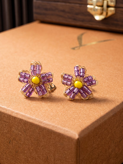 Brinco de Crochê Mini Flor Metallic Amethystc