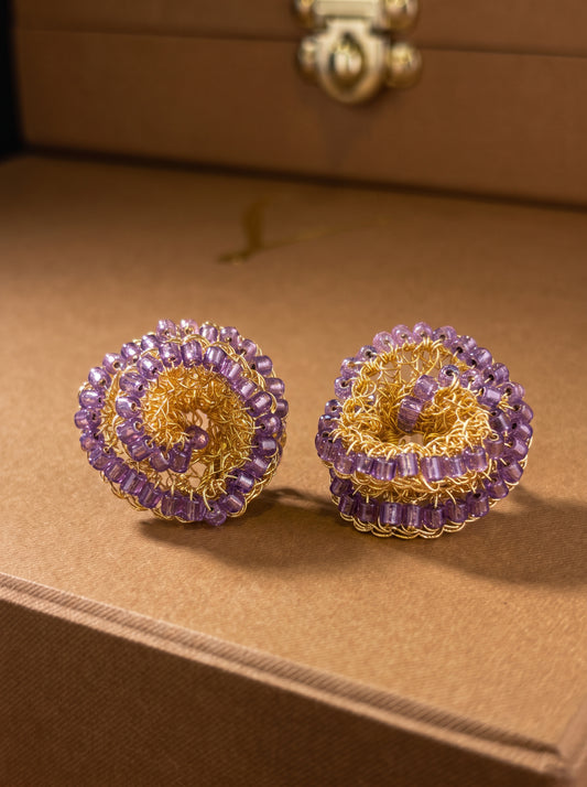 Brinco de Crochê Rosette Metallic Amethystc