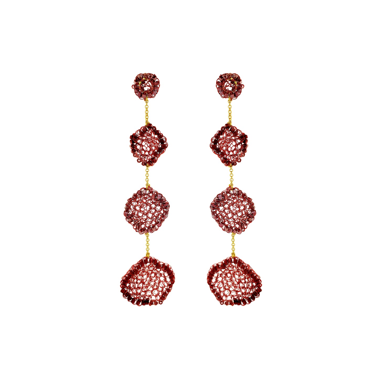 Brinco de Chochê Cascata Patchwork Infinite Love - Burgundy