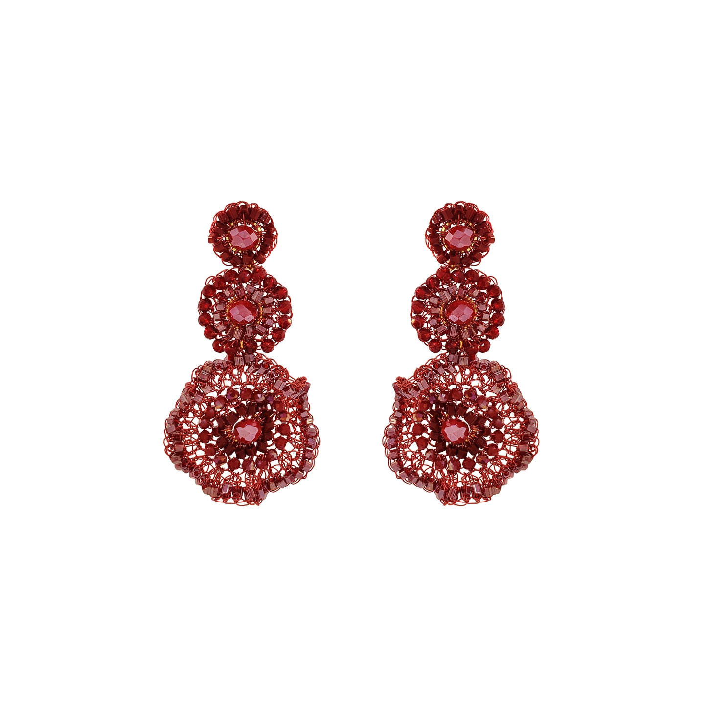 Brinco de Crochê Crest Flower Trio Infinite Love - Burgundy