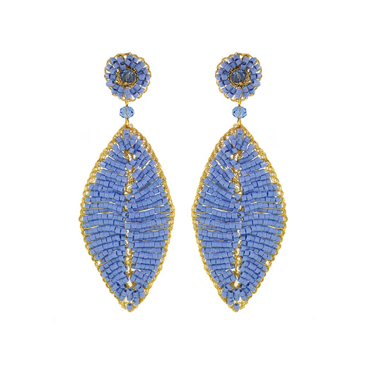 Brinco de Crochê Folha Sky Blue