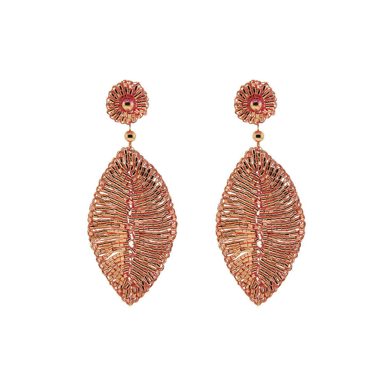 Brinco de Crochê Folha Rosé
