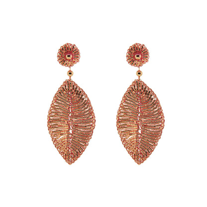 Brinco de Crochê Folha Rosé