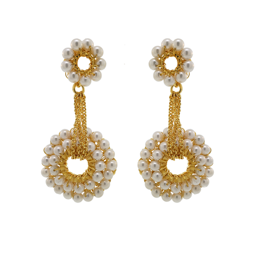 Brinco de Crochê Pêndulo Pérola