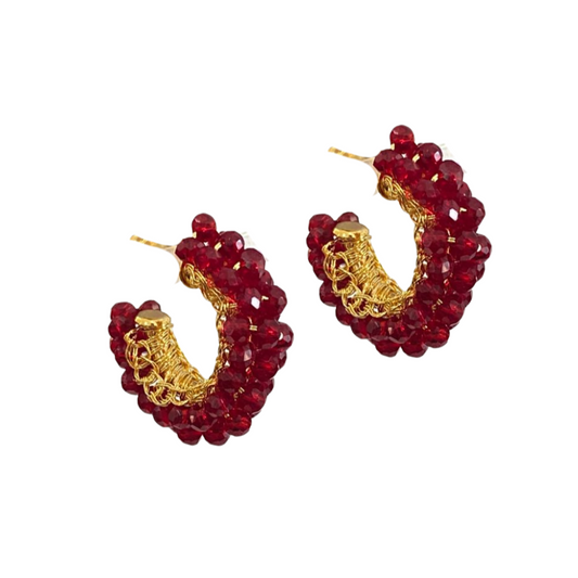Brinco de Crochê Mini Argola Classic Cristal Vermelho