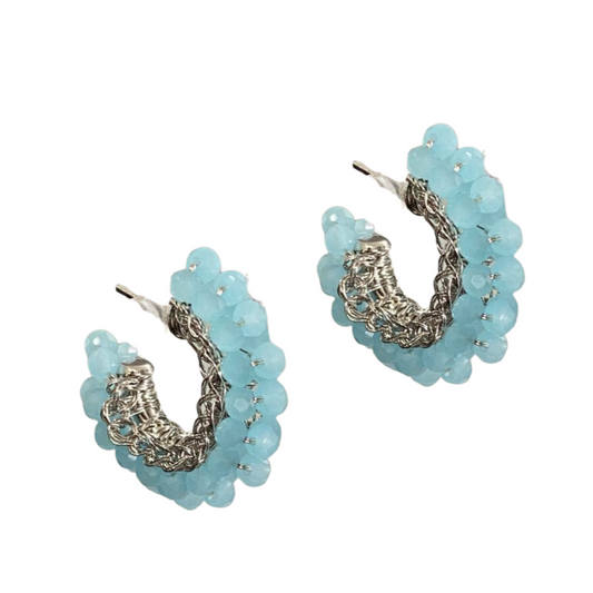 Brinco de Crochê Mini Argola Classic Cristal Azul