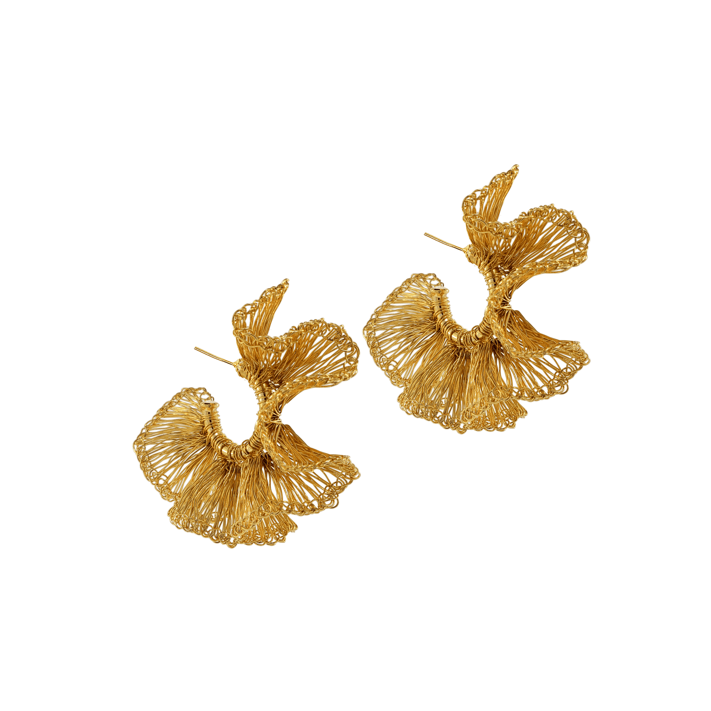 Brinco de Crochê Argola Jabot Pequena Dourada