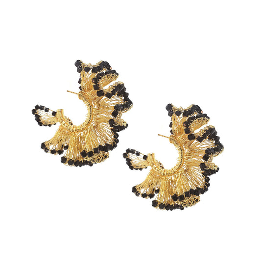 Brinco de Crochê Argola Jabot Pequena Preto
