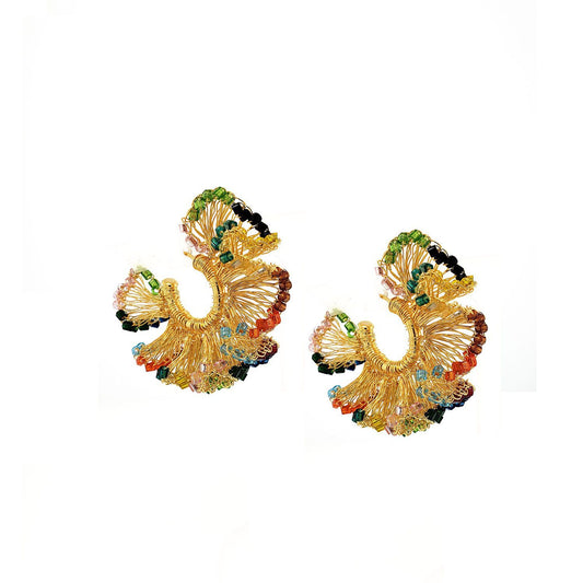 Brinco de Crochê Argola Jabot Pequena Colorida