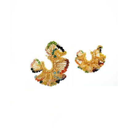 Brinco de Crochê Argola Jabot Pequena Colorida