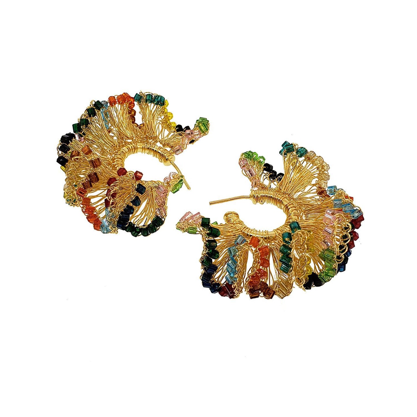 Brinco de Crochê Argola Jabot Pequena Colorida