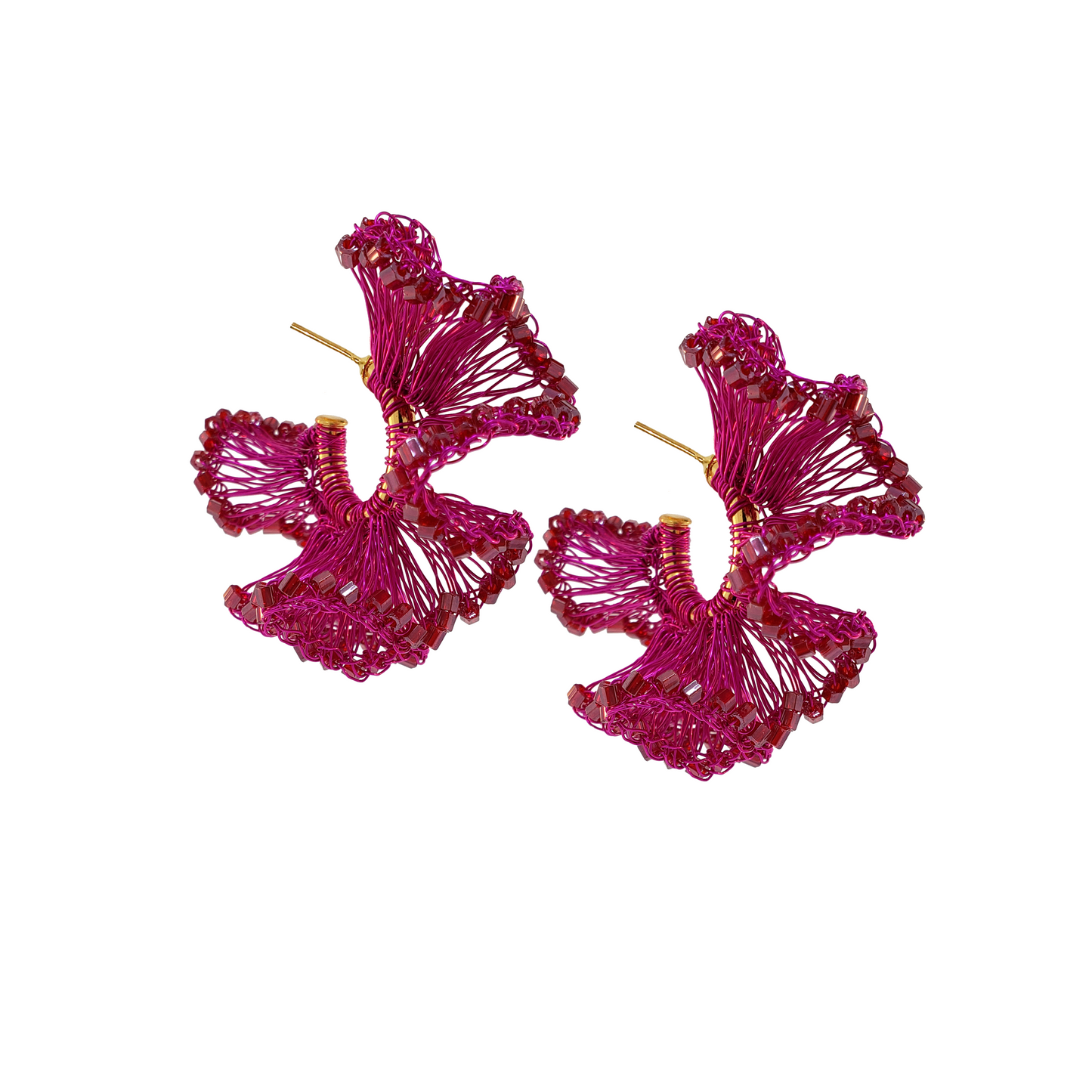 Brinco de Crochê Argola Jabot PINK