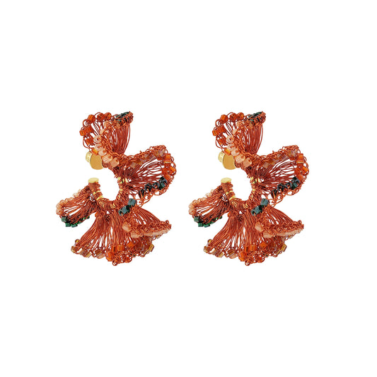Brinco de Crochê Argola Jabot Laranja Mistic Forest