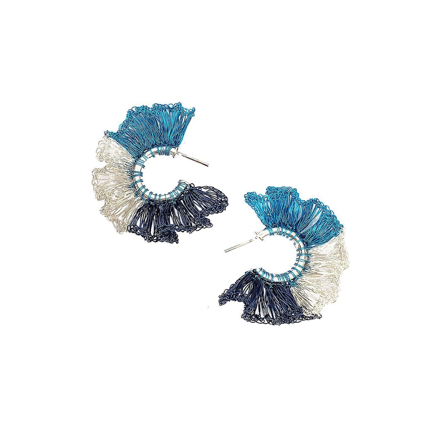 Brinco de Crochê Argola Jabot Azul Mix