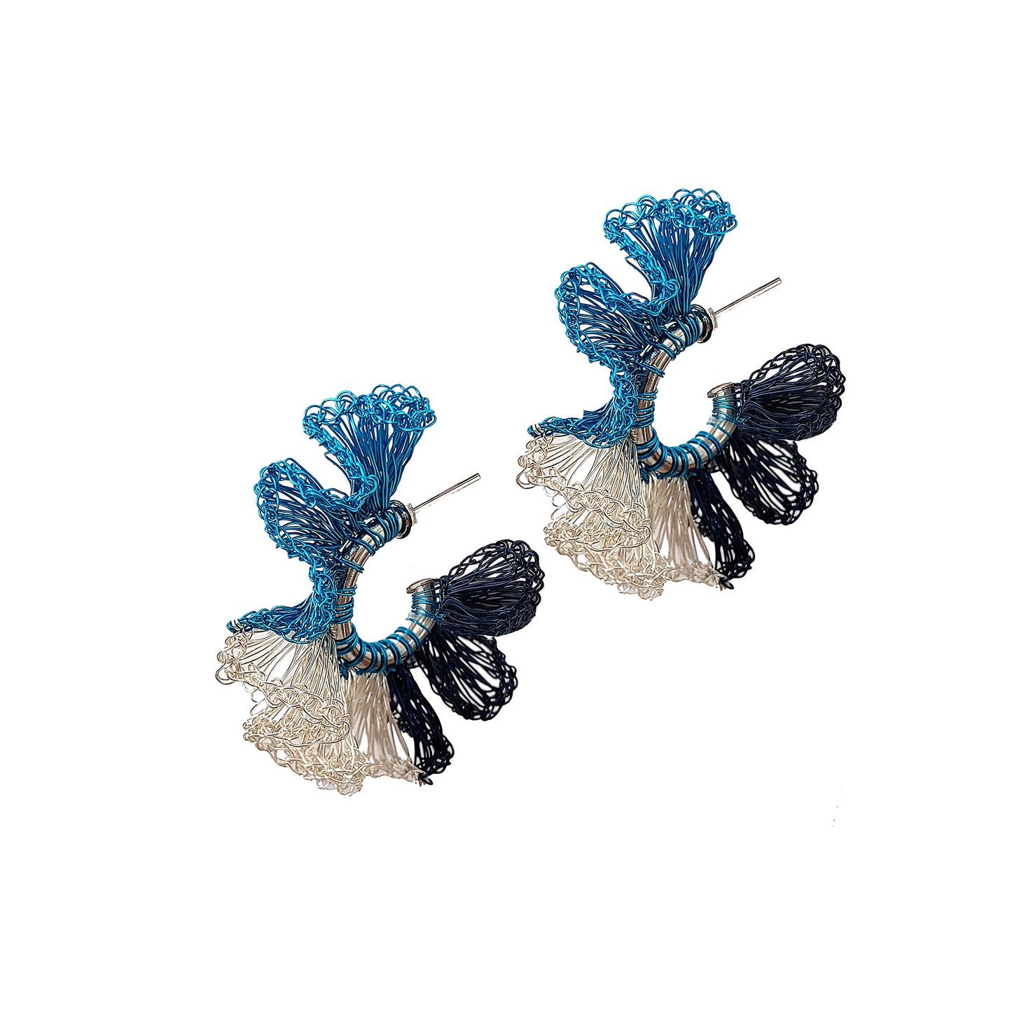 Brinco de Crochê Argola Jabot Azul Mix