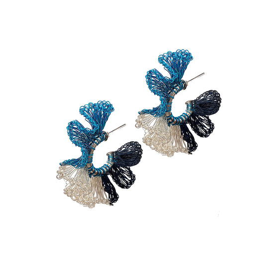 Brinco de Crochê Argola Jabot Azul Mix