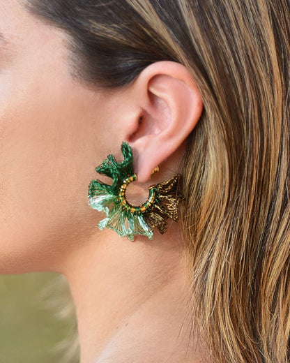 Brinco de Crochê Argola Jabot Verde Tons