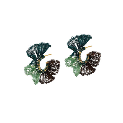 Brinco de Crochê Argola Jabot Verde Tons