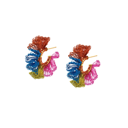 Brinco de Crochê Argola Jabot Confetti