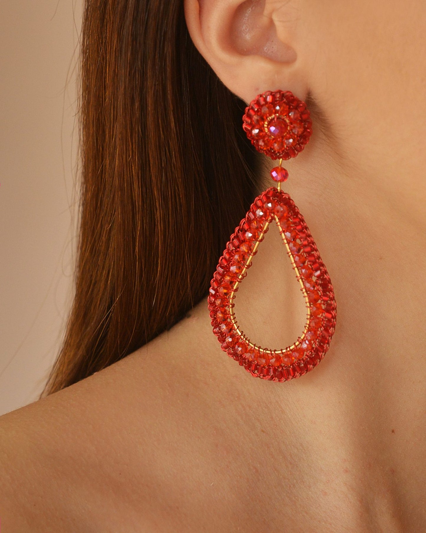 Brinco de Crochê Gota Vermelho