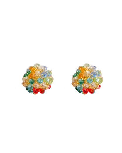 Brinco de Crochê Pequeno Bola Cristal Colorido