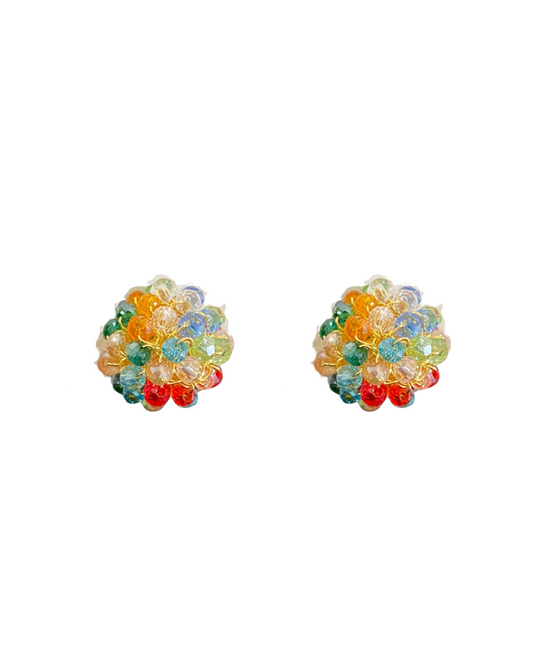 Brinco de Crochê Pequeno Bola Cristal Colorido