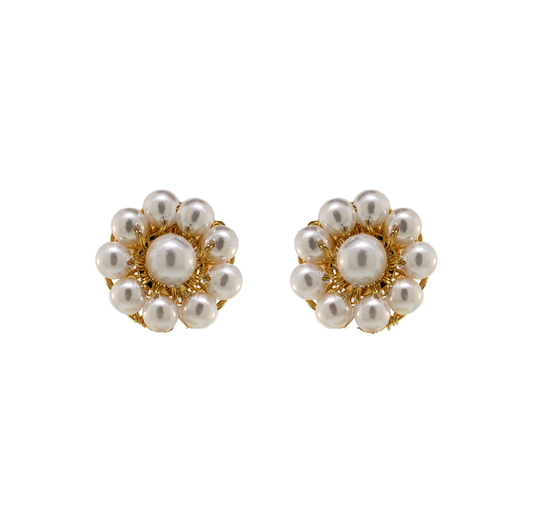 Brinco de Crochê Mini Flor Classics Perola