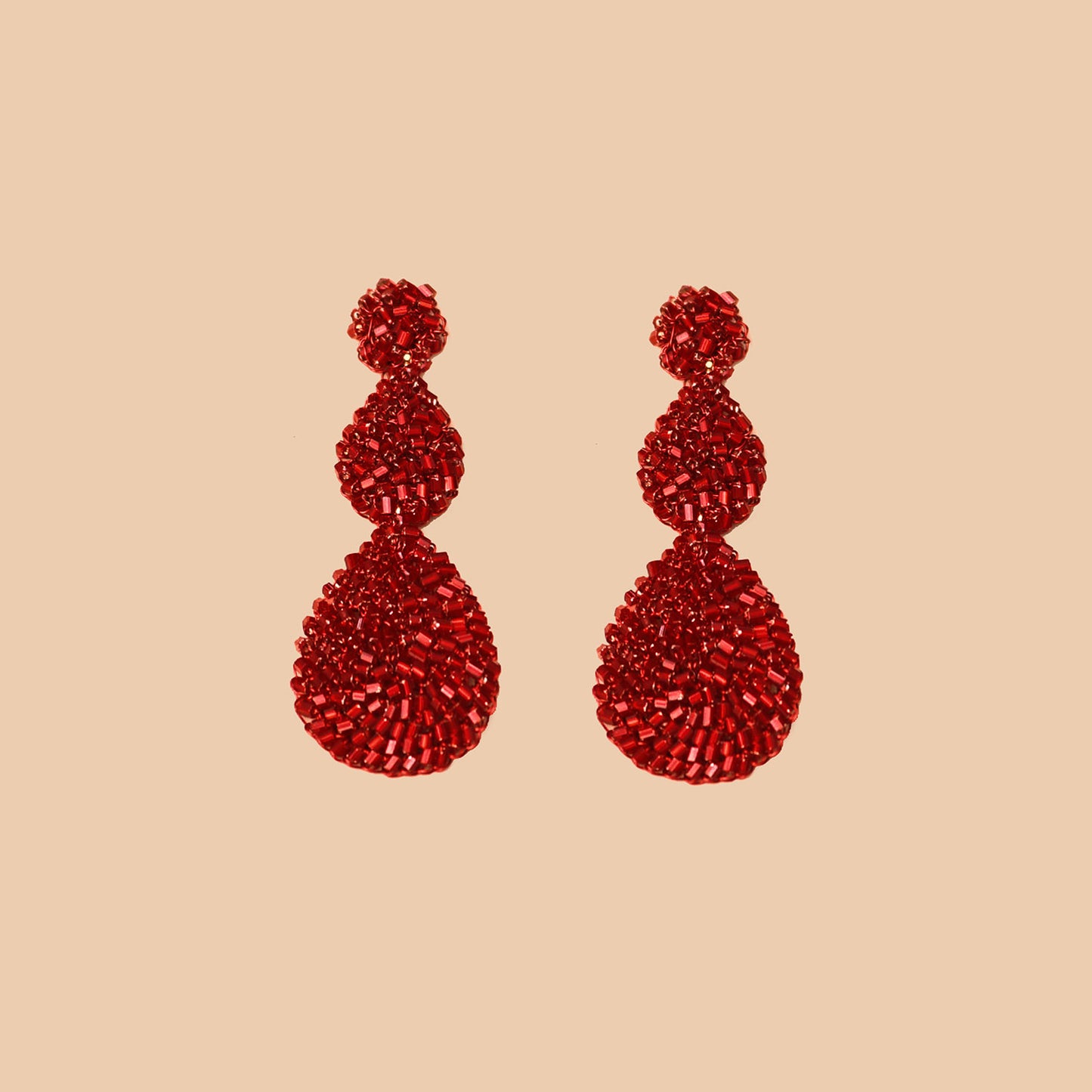 Brinco de Crochê Trio Gotas Vermelho