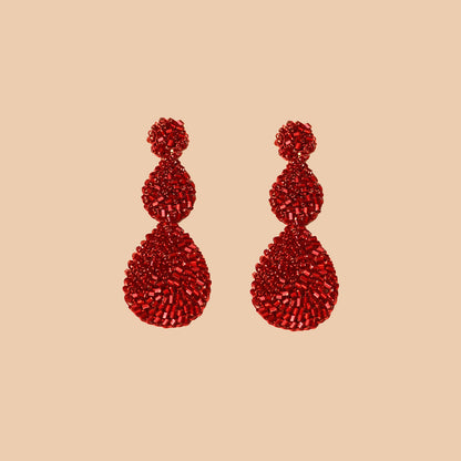 Brinco de Crochê Trio Gotas Vermelho
