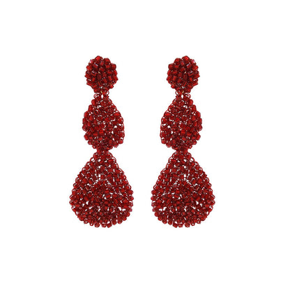 Brinco de Crochê Trio Gotas Vermelho