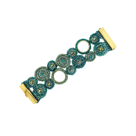 Bracelete de Crochê Patchwork Teal