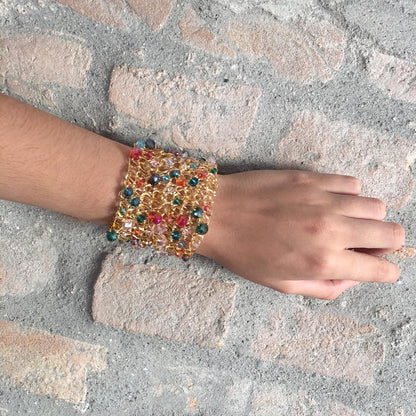 Bracelete de Crochê Pontos de Luz Colorido