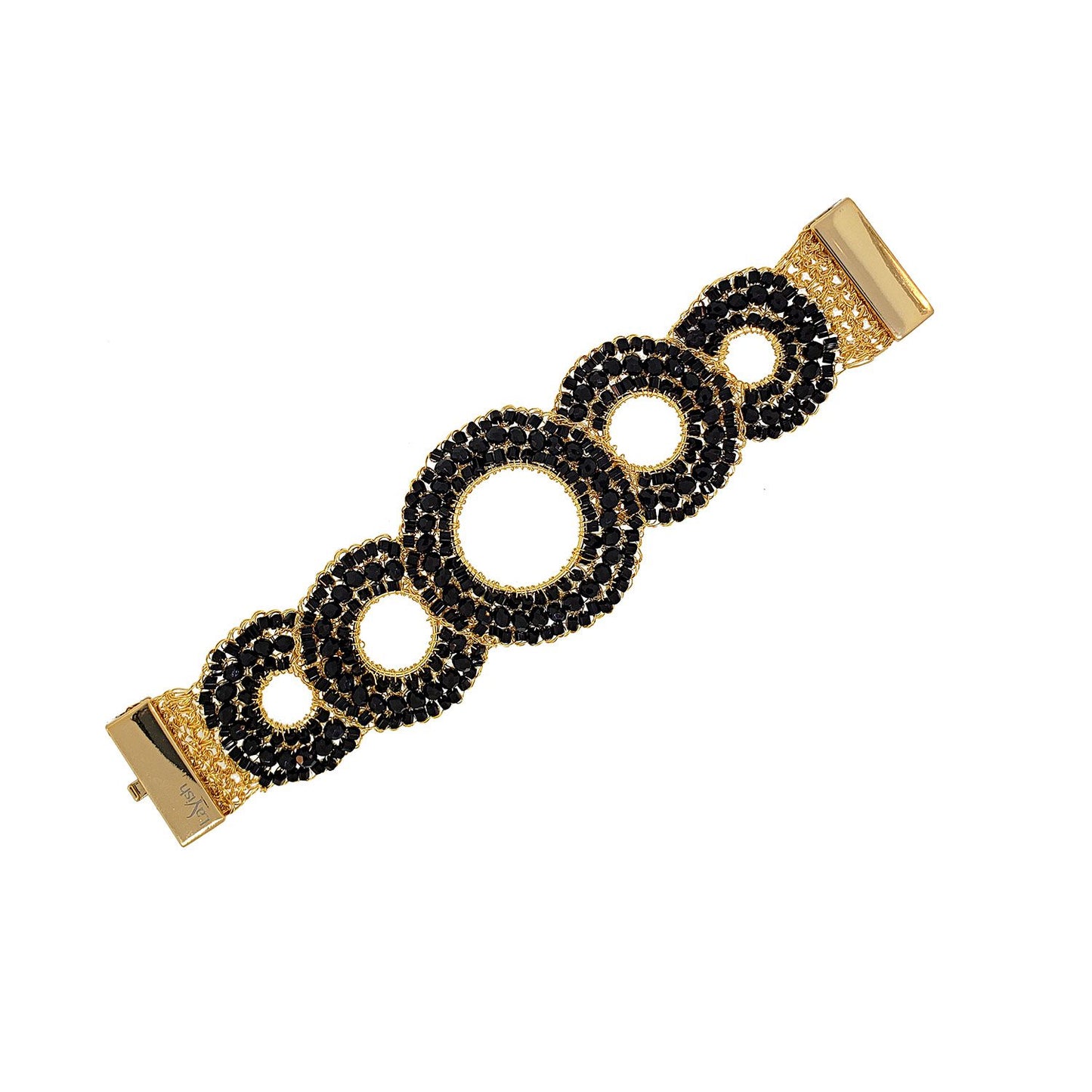 Bracelete de Crochê Trio Argolas Cristal Negro