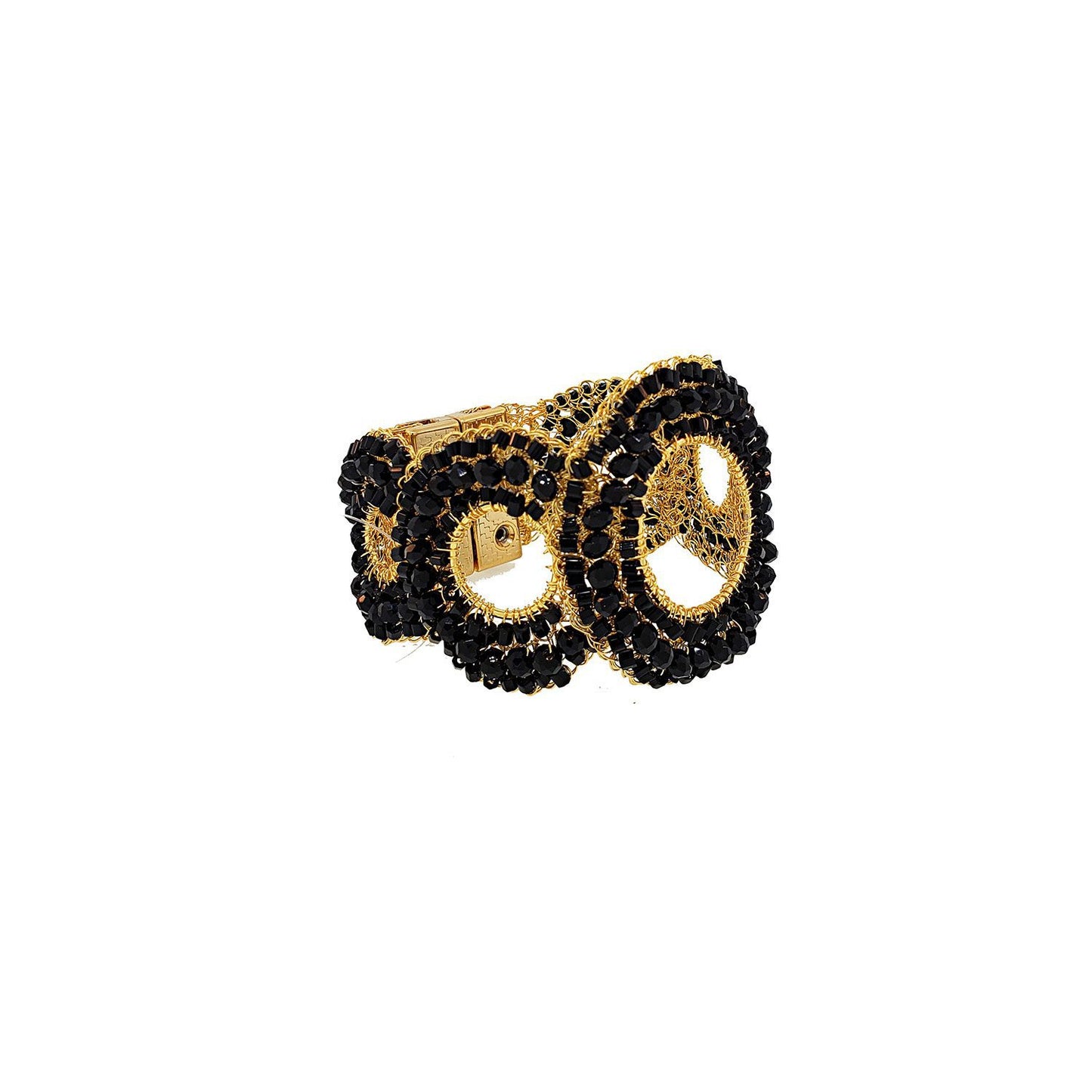 Bracelete de Crochê Trio Argolas Cristal Negro