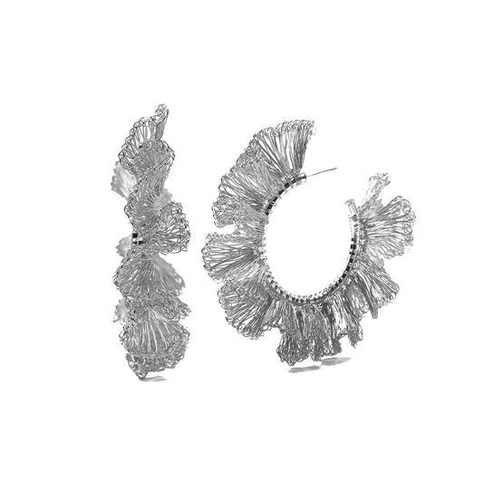 Brinco de Crochê Argola Jabot Média Dourada - Palladium