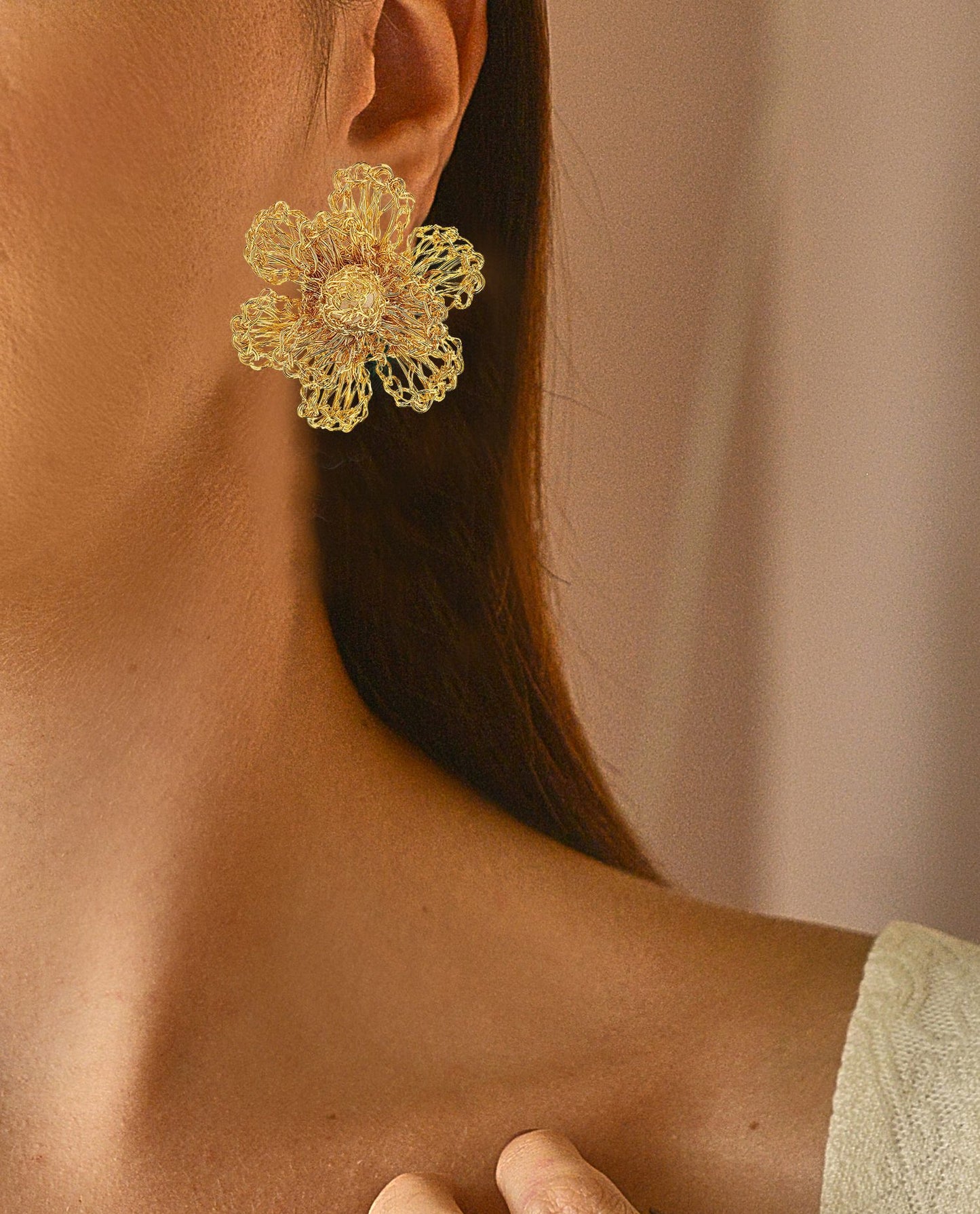 Brinco de Crochê Flor All Gold