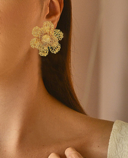 Brinco de Crochê Flor All Gold
