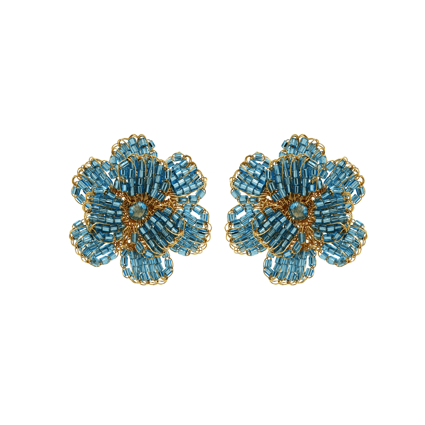 Brinco de Crochê Flor Azul