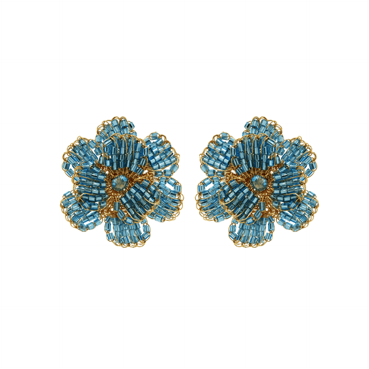 Brinco de Crochê Flor Azul